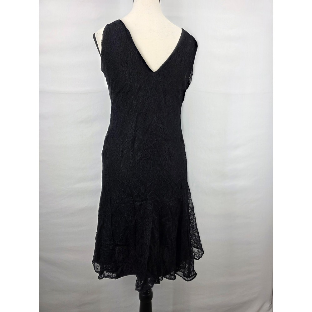 Lauren Ralph Lauren Black Floral Lace V-Neck Drop Waist Cocktail Dress Size 6